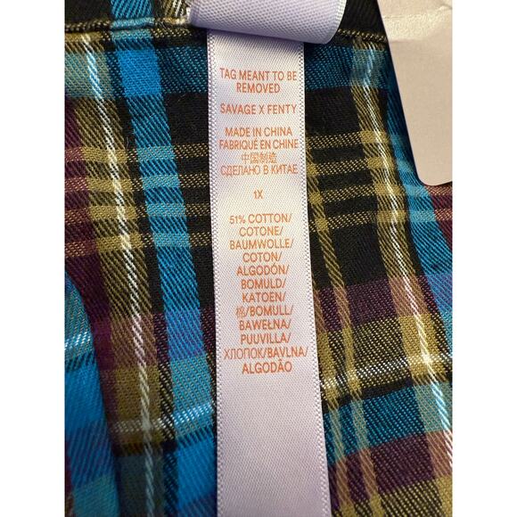 Savage X Fenty Tied Up Tartan Cropped Raw Hem Open Back Pajama Set 1X Plaid NWT - Picture 6 of 10